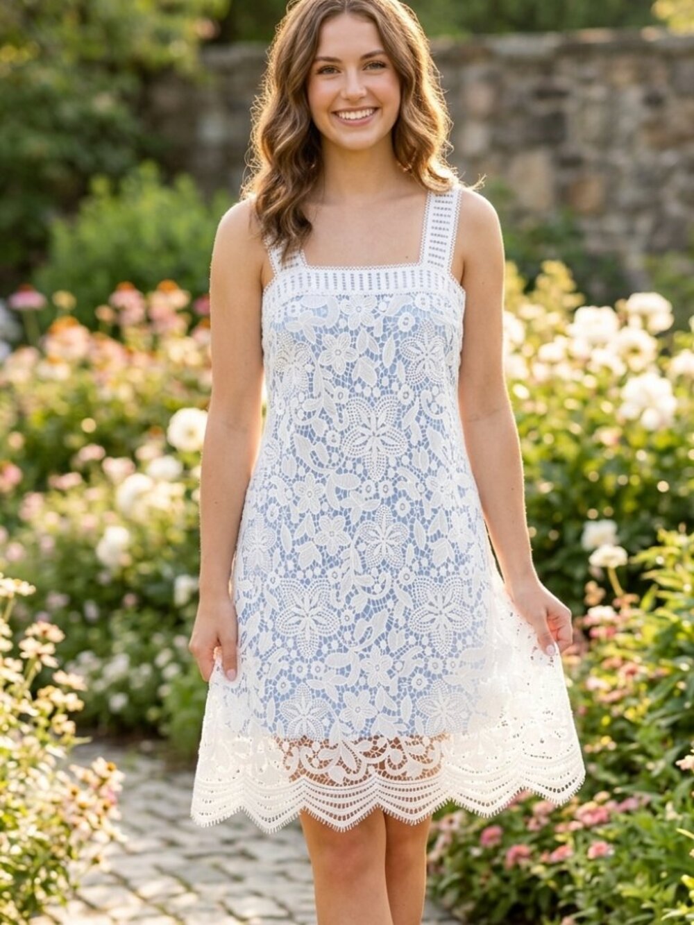 Lace Midi Dress with Contrast Lining